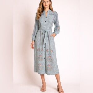 NWOT Blank London Floral Embroidered Button Front Long Sleeves Dress Size Small